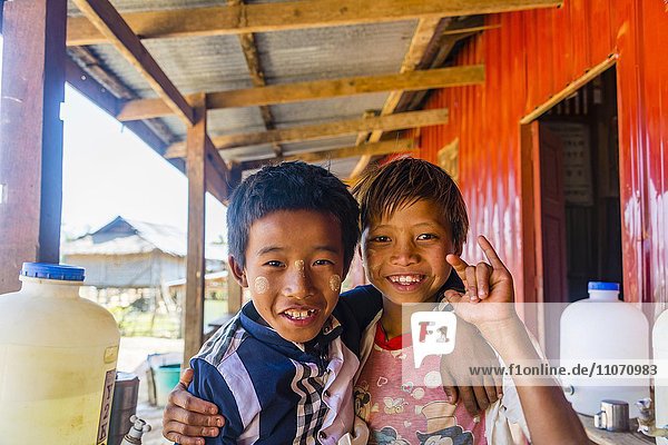 School children at school  posing for camera  Shan State  Myanmar  Asia