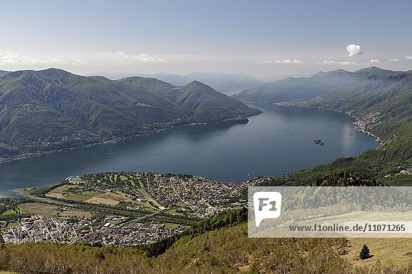 Locarno peninsula and Ascona with Lake Maggiore  Canton of Ticino  Switzerland  Europe