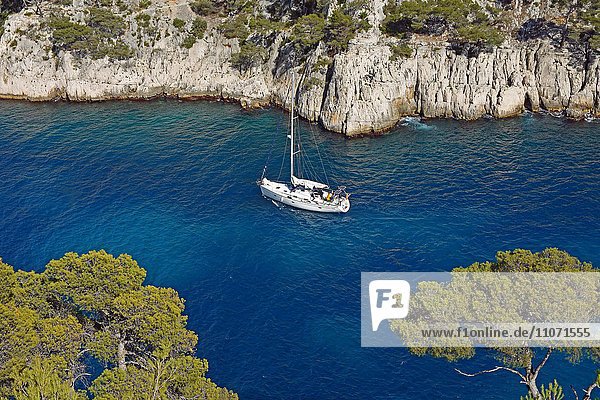 Segelboot in Calanque de Port Pin  Nationalpark Calanques  Provence  Frankreich  Europa