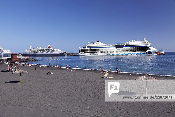 Kreuzfahrtschiffe und Stadtstrand  Santa Cruz de la Palma  La Palma  Kanarische Inseln  Spanien  Europa