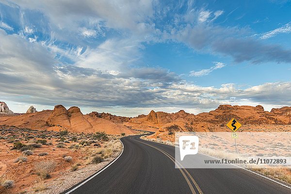 Kurvige Straße durch Sandsteinformationen  Valley of Fire State Park  Nevada  USA  Nordamerika