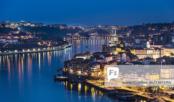 View over Porto with River Douro  dusk  Porto  Portugal  Europe