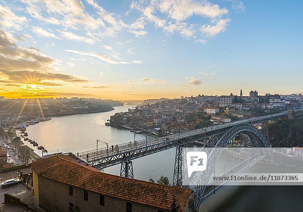 View over Porto with Dom Luís I Bridge across River Douro  sunset  Porto  Portugal  Europe