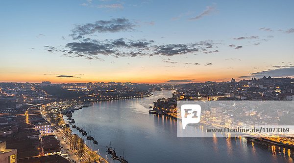 View over Porto with River Douro  dusk  Porto  Portugal  Europe