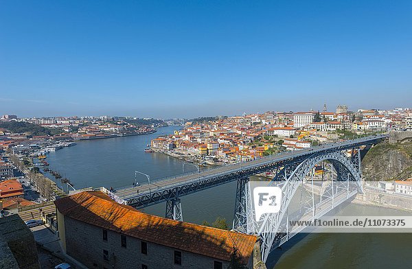 View over Porto with Dom Luís I Bridge across River Douro  sunset  Porto  Portugal  Europe