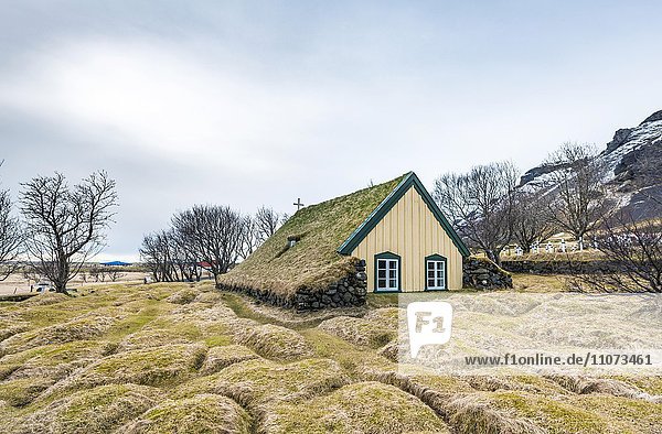 Kirche Hofskirkja mit Grasdach  Öræfi Region  Südisland  Island  Europa