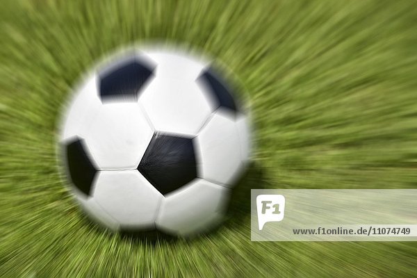 Wischbild schwarzweisser Fußball  Lederball und Rasen