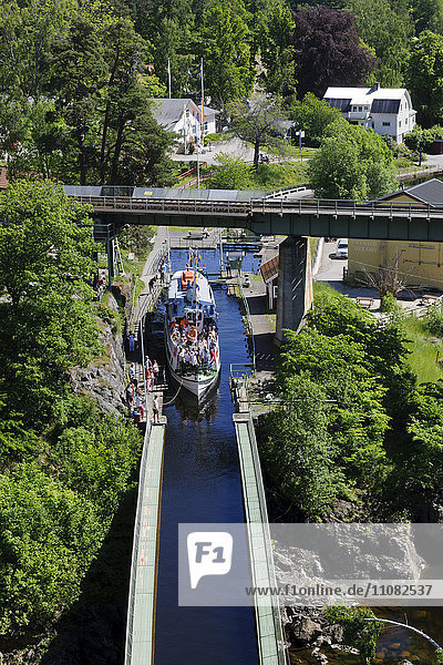 High angle view of canal with boat