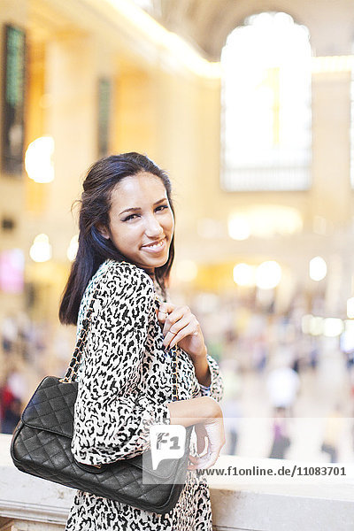 Young smiling woman on Grand Central  New York city  USA