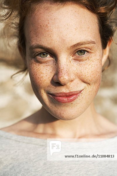 Portrait of a woman with freckles  Sweden.