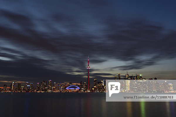Canada  Ontario  Toronto  Skyline at night  moving clouds
