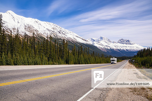 Canada  Alberta  Jasper National Park  Icefields Parkways  camper van on the road