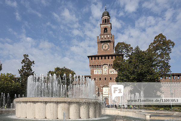 Fountain in front of Castello Sforzesco  Milan  Lombardy  Italy