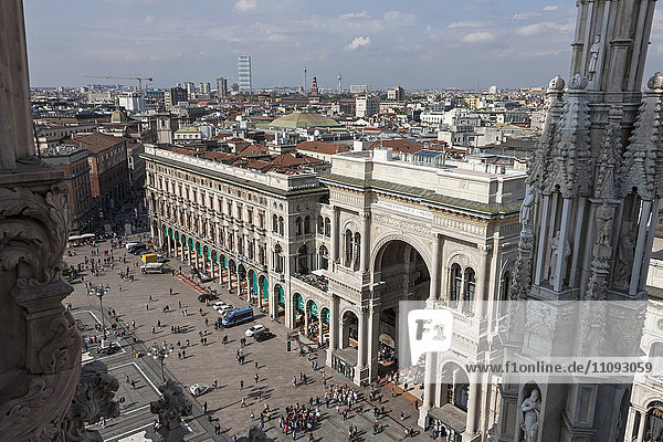 View of Galleria Vittorio Emanuele II from Cathedral (Duomo di Milano)  Milan  Lombardy  Italy