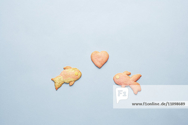 Cookies of goldfishes and heart shape