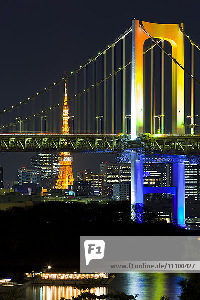 Rainbow Bridge and Tokyo Tower at Night