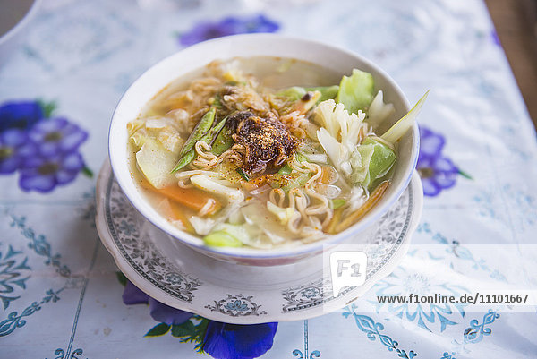Traditional Shan noodle soup  Inle Lake  Shan State  Myanmar (Burma)  Asia