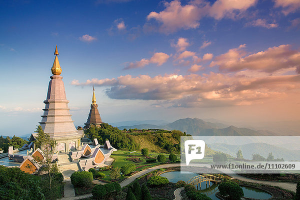 Temples at Doi Inthanon  the highest peak in Thailand  Chiang Mai Province  Thailand  Southeast Asia  Asia