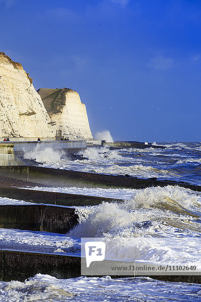 The white chalk cliffs at Peacehaven near Brighton East Sussex England United Kingdom Europe