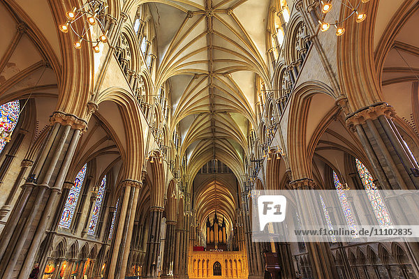 Kirchenschiff und Chorschranke  Innenraum der Kathedrale von Lincoln  eines der schönsten gotischen Gebäude Europas  Lincoln  Lincolnshire  England  Vereinigtes Königreich  Europa