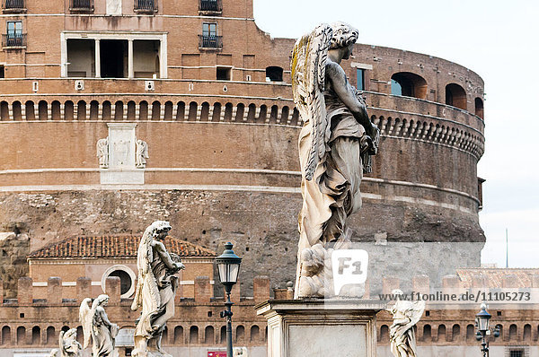 Castel Sant'Angelo  Statues of Ponte Sant'Angelo  Unesco World Heritage Site  Rome  Latium  Italy  Europe