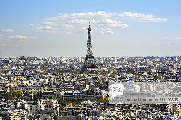 Elevated view over the city with the Eiffel Tower in the distance  Paris  France  Europe