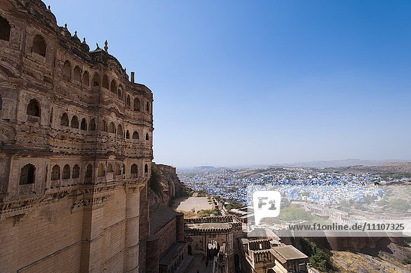 The Blue City of Jodhpur seen from the Mehrangarh Fort  Jodhpur  Rajasthan  India  Asia