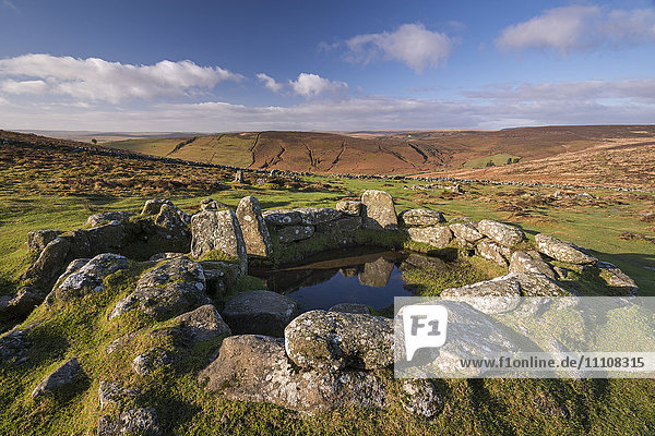 Bronzezeitlicher Hüttenkreis in Grimspound  Dartmoor National Park  Devon  England  Vereinigtes Königreich  Europa