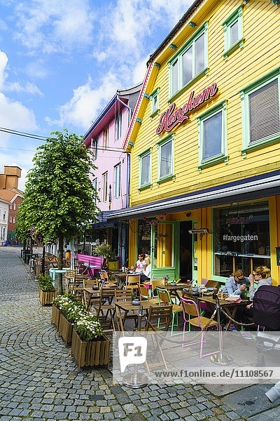 Ovre Holmegate  a colourful street of shops and cafes in the centre of Stavanger  Norway  Scandinavia  Europe