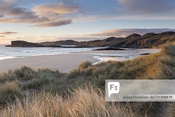 Late evening light on the dunes at Oldshoremore Sutherland Scotland United Kingdom Europe