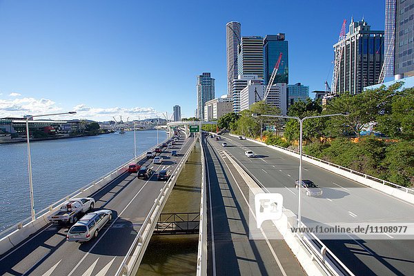City Skyline and Pacific Motorway from Victoria Bridge  Brisbane  Queensland  Australia  Oceania