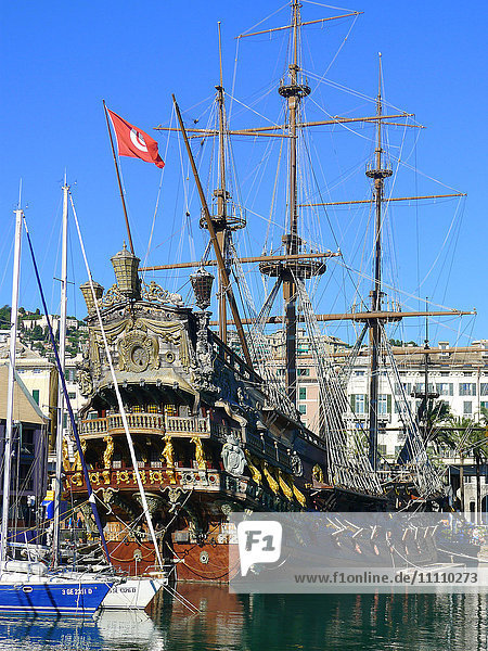 Europa   Italia   Liguria     the Porto Vecchio  the old harbour galleon replica