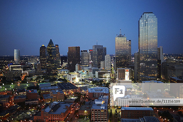 USA  Texas  Aerial photograph of the Dallas skyline in the early evening