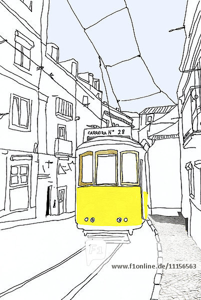 Portugal  Lissabon  historische Straßenbahn  Illustration