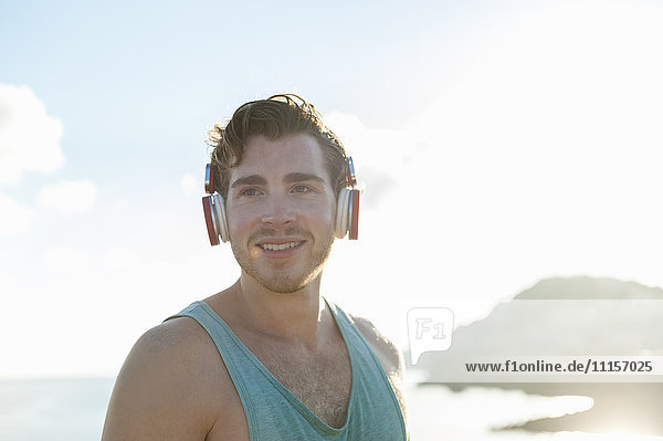 Spain  Mallorca  Jogger with headphones in the morning