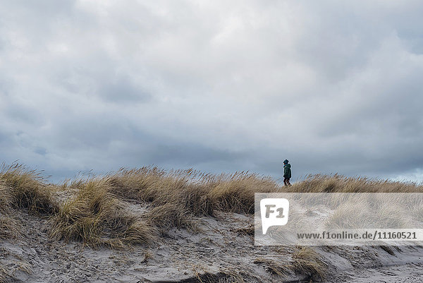 Dänemark  Skagen  Junge in Winterkleidung in Dünen