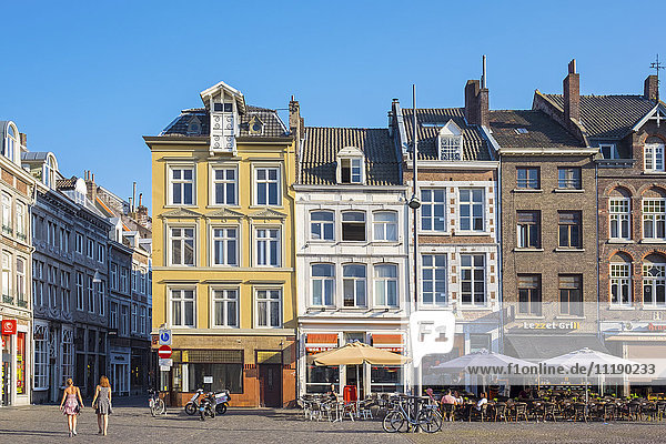 Houses and cafes on Markt market square Maastricht Limburg Netherlands