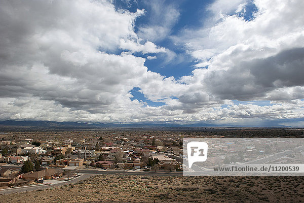 Vorstadthäuser in der Wüste bei Albuquerque  New Mexico  USA