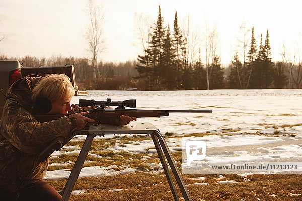 Sighting In Deer Rifle In Preparation For Deer Hunt