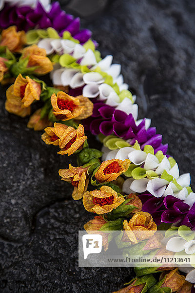 Ein Lei mit bunten tropischen Blumen; Hawaii  Vereinigte Staaten von Amerika'.