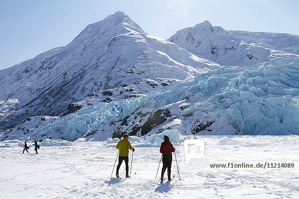 Cross Country Skiers at Portage Glacier. Southcentral Alaska. Winter.