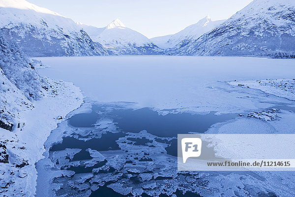 Winter scenic of Portage Lake and Chugach Mountains  Southcentral Alaska