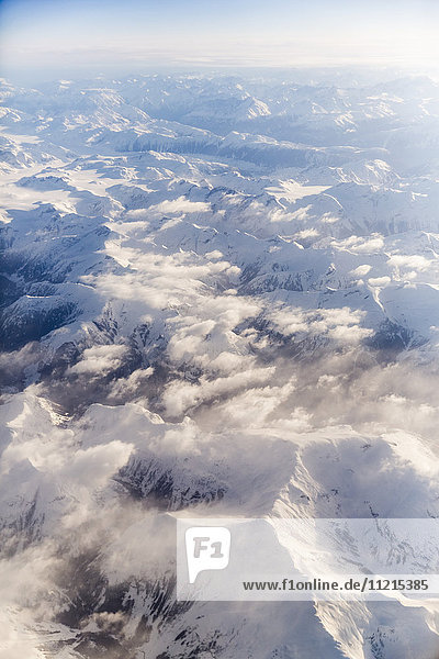 'Aerial view of fresh snow on the Cascade mountain range; Washington  United States of America'