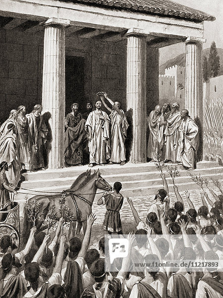 Themistokles wird in Sparta geehrt  480 v. Chr. nach dem griechischen Sieg über die Perser in der Meerenge von Salamis. Themistokles  ca. 524-459 v. Chr. Athener Politiker und Feldherr. Aus Hutchinson's History of the Nations  veröffentlicht 1915.