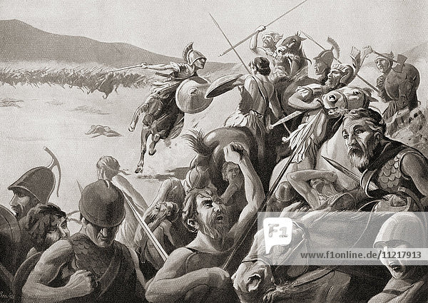 Die Schlacht von Kynoszephalae  Thessalien  Griechenland  197 v. Chr. zwischen der römischen Armee und der antigonidischen Dynastie von Makedonien. Aus Hutchinson's History of the Nations  veröffentlicht 1915.