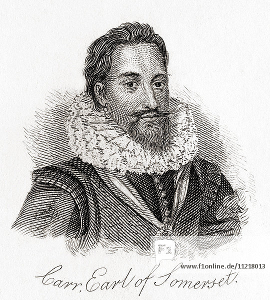 Robert Carr  1. Graf von Somerset  ca. 1587 - 1645. Englischer Politiker und Günstling von König James VI. und I. Aus Crabb's Historical Dictionary  veröffentlicht 1825.