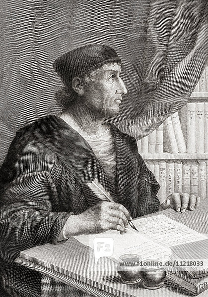 Antonio de Nebrija  1441-1522. Spanischer Gelehrter  Historiker  Lehrer und Dichter. Er verfasste unter anderem eine Grammatik für die kastilische Sprache. Nach einem Kupferstich aus dem 19.