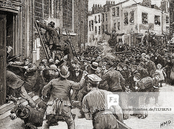 Die Anti-Popery-Unruhen in Birmingham  England 1867  angeführt von William Murphy und irischen Arbeitsmigranten. Aus der Jahrhundertausgabe von Cassell's History of England  veröffentlicht um 1900