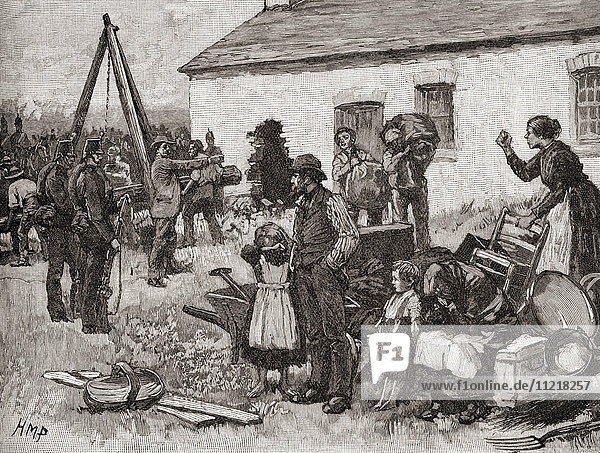 Eine irische Familie wird aus ihrem Haus vertrieben  weil sie die Miete nicht bezahlt hat  Irland  1870. Aus der Jahrhundertausgabe von Cassell's History of England  veröffentlicht um 1900