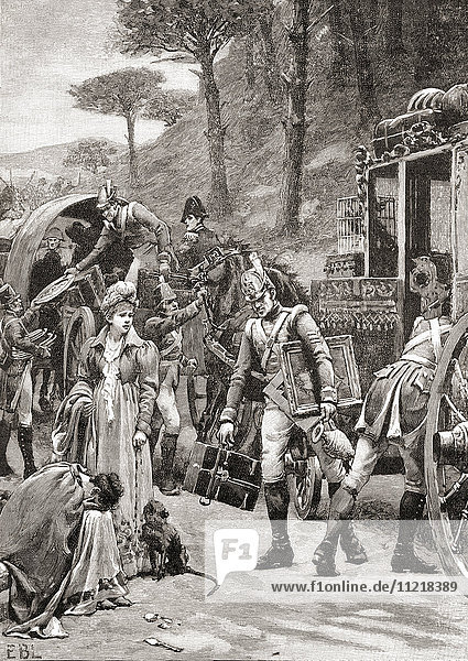 Die Flucht von José Bonaparte aus der Schlacht von Vitoria  Spanien  am 21. Juni 1813 während des Halbinselkriegs. Aus der Jahrhundertausgabe von Cassell's History of England  veröffentlicht um 1900